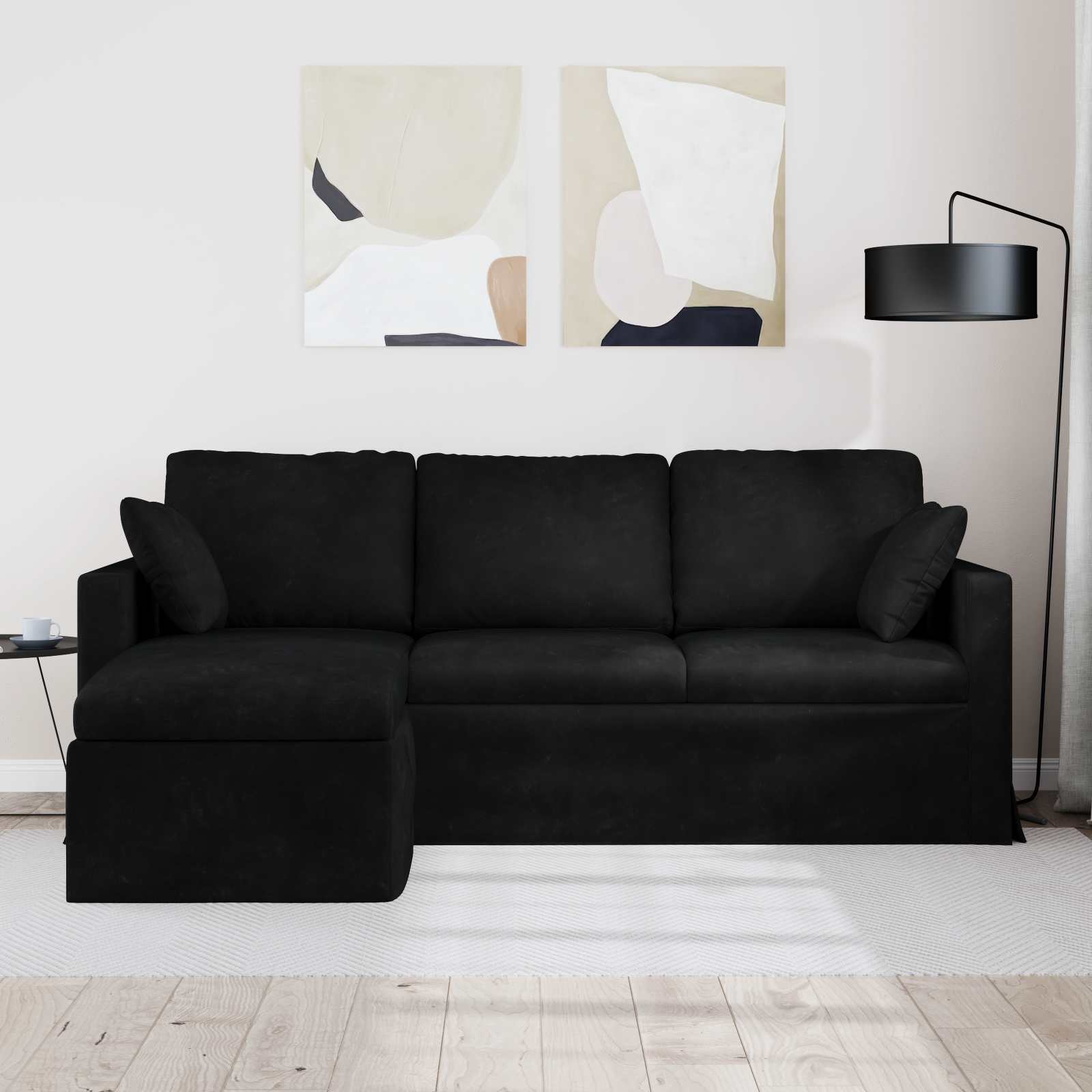 Divano Nero 198 x 134 x 80 cm Velluto | homemem39