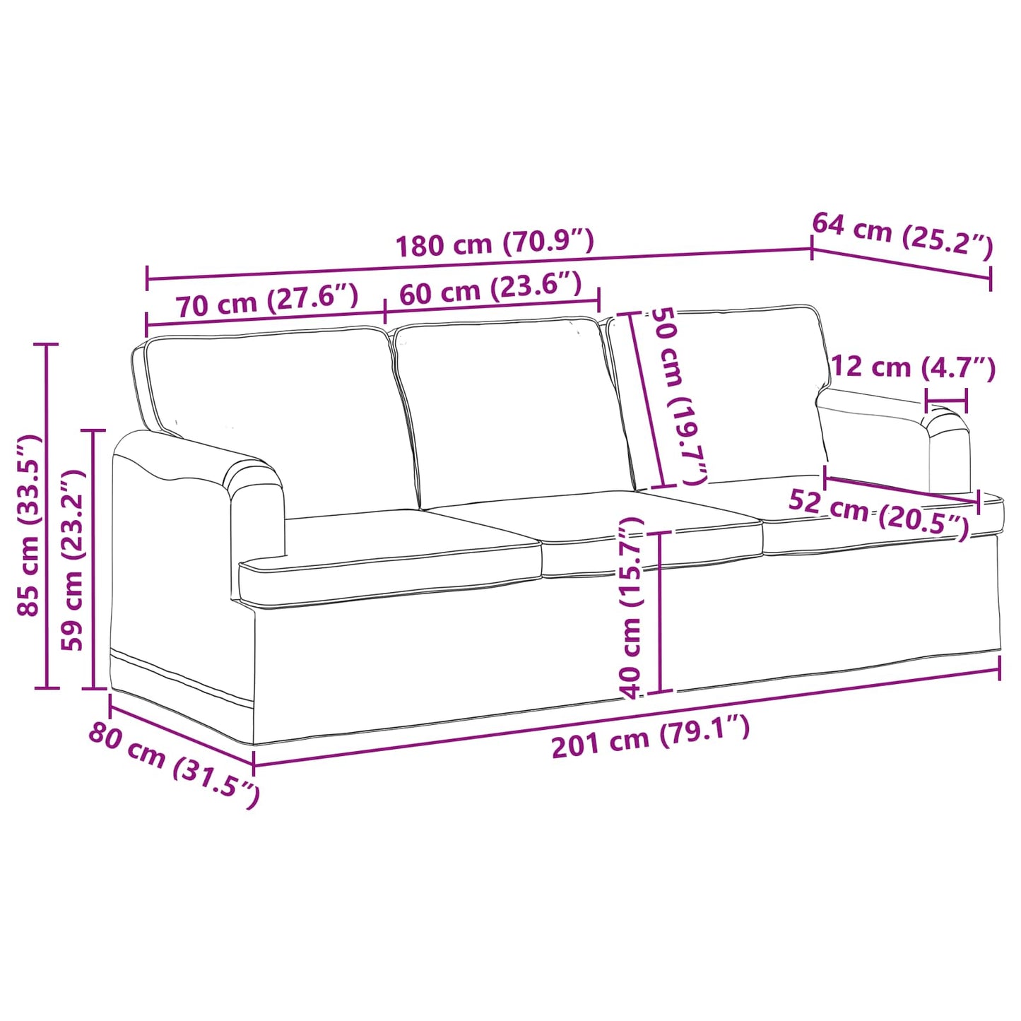 Divano Blu 201 x 80 x 85 cm Tessuto | homemem39