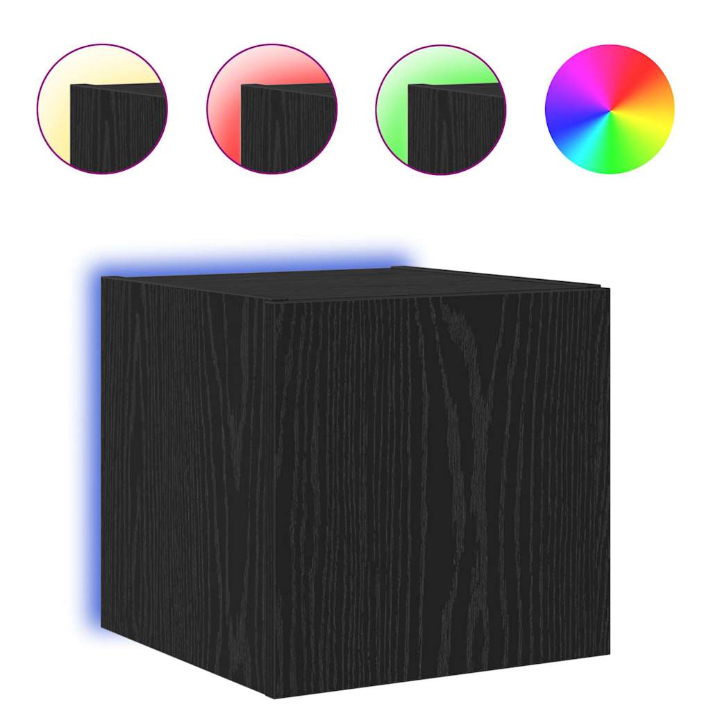 Mobile TV da parete con LED Rovere Nero 30,5 x 35 x 30 cm | homemem39