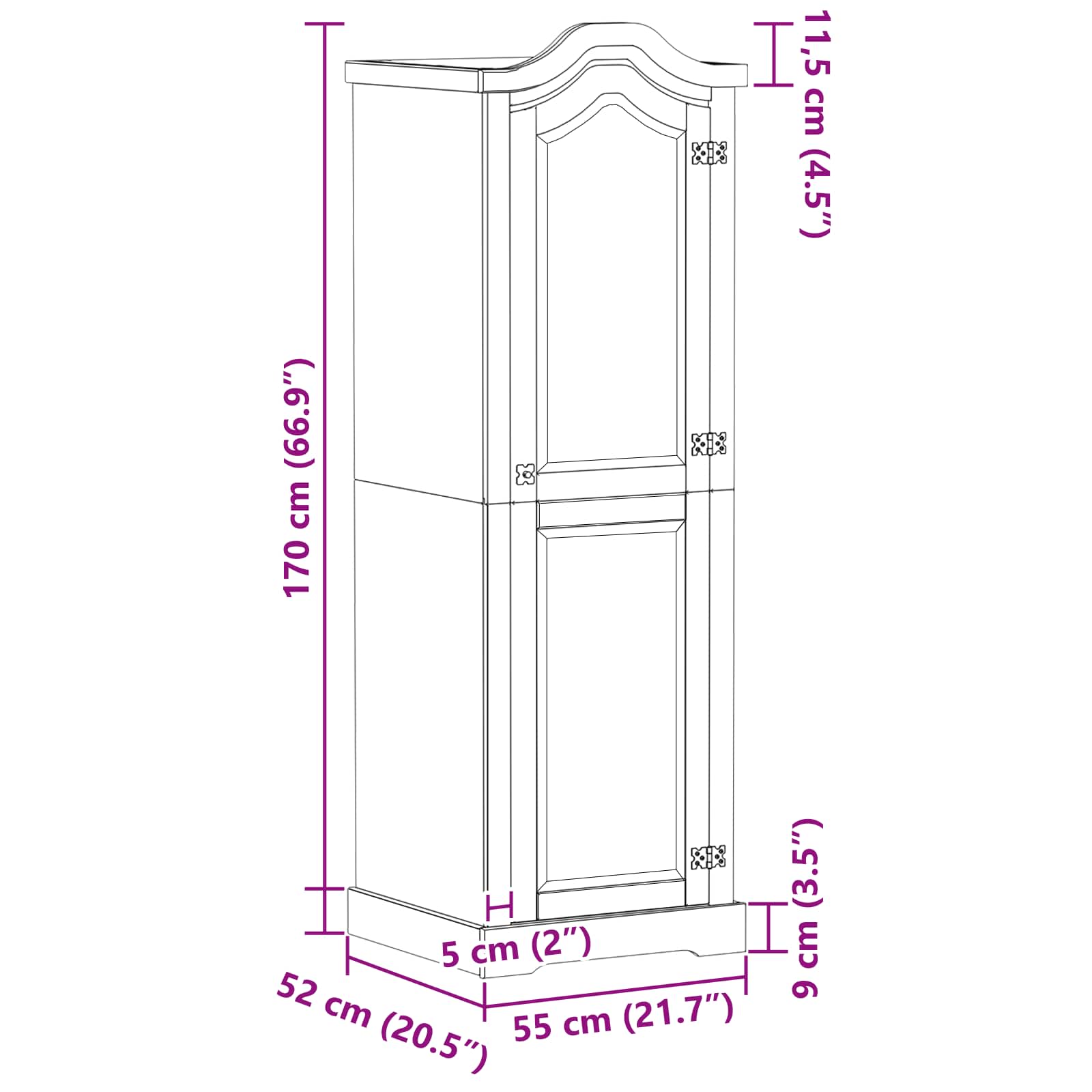 Armadi con lo scaffale Bianco 55 x 52 x 170 cm Pino massello | homemem39