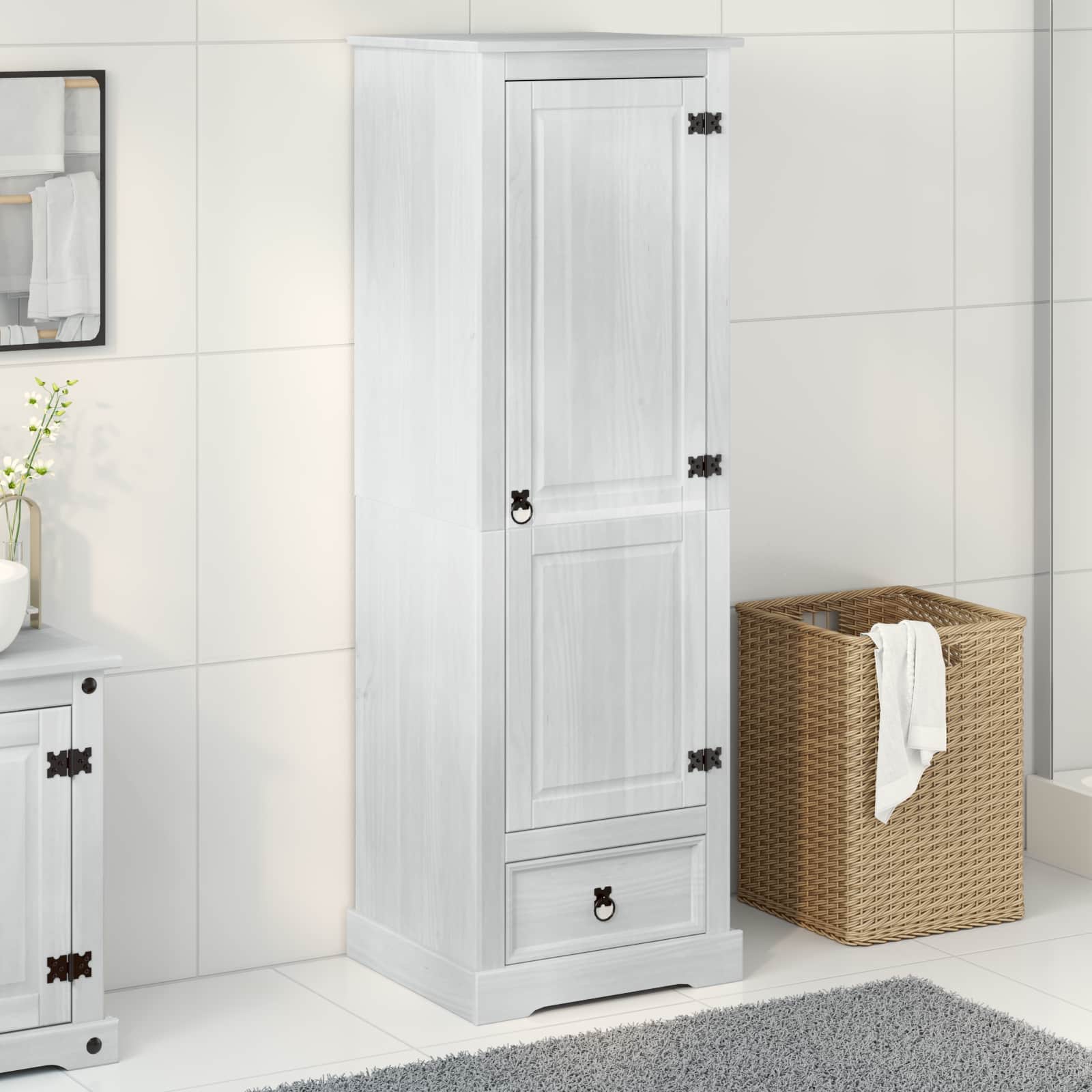 Armadi con cassetto Bianco 55 x 50 x 170 cm Pino massello | homemem39