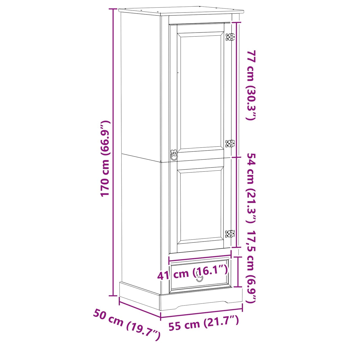 Armadi con cassetto Bianco 55 x 50 x 170 cm Pino massello | homemem39