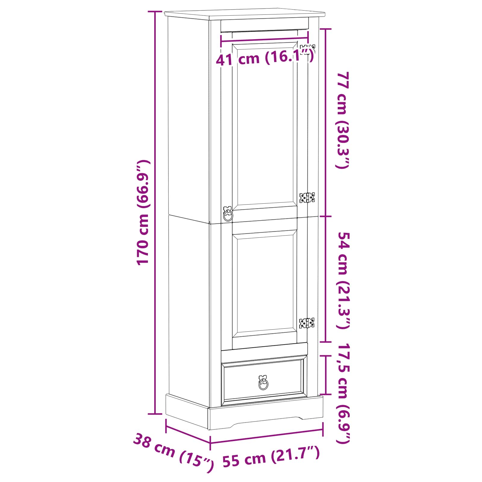 Armadi con cassetto Bianco 55 x 38 x 170 cm Pino massello | homemem39