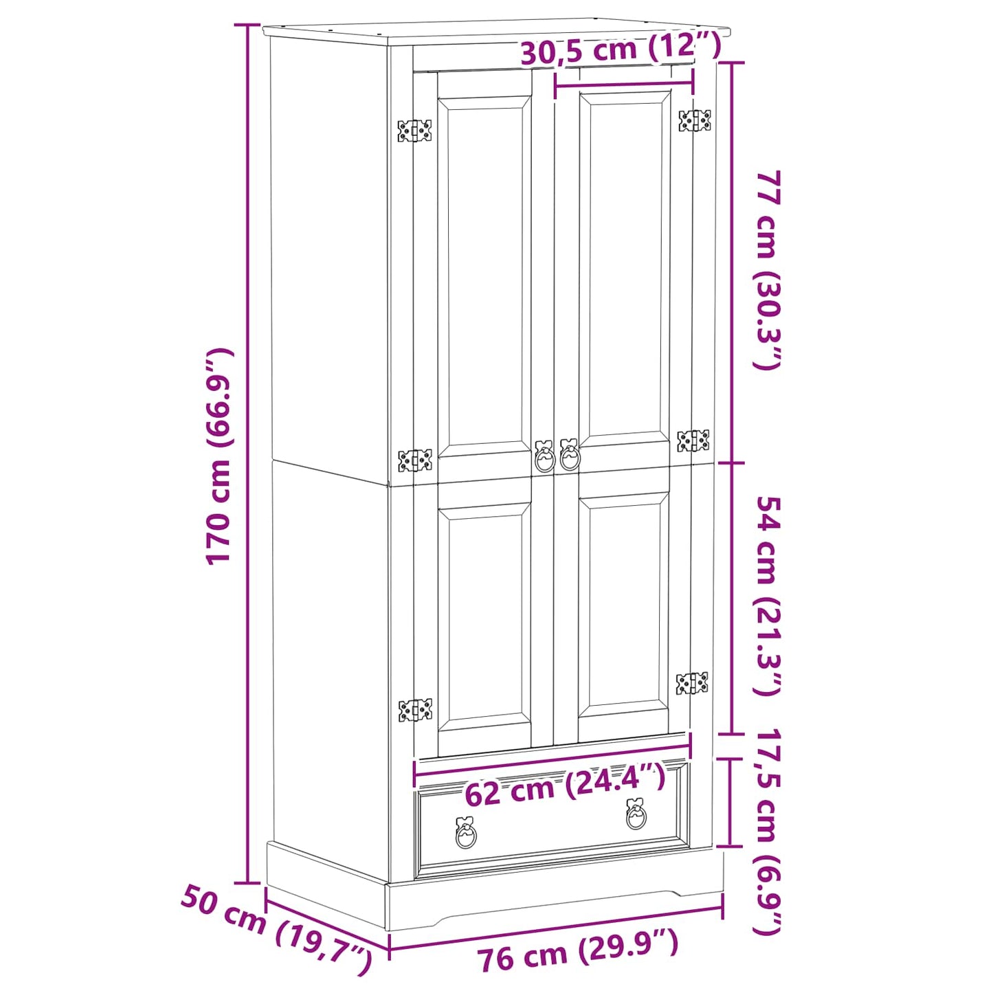 Armadi con cassetto Bianco 76 x 50 x 170 cm Pino massello | homemem39