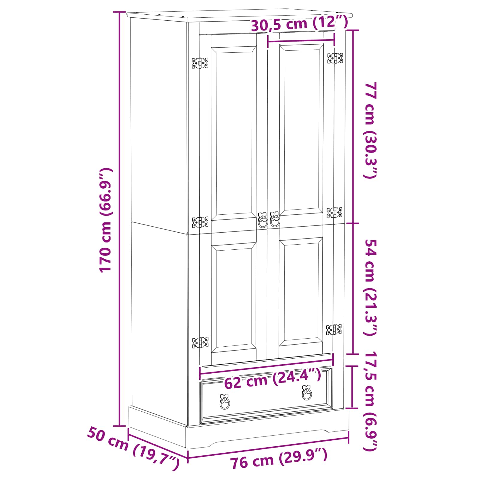Armadi con cassetto Bianco 76 x 50 x 170 cm Pino massello | homemem39