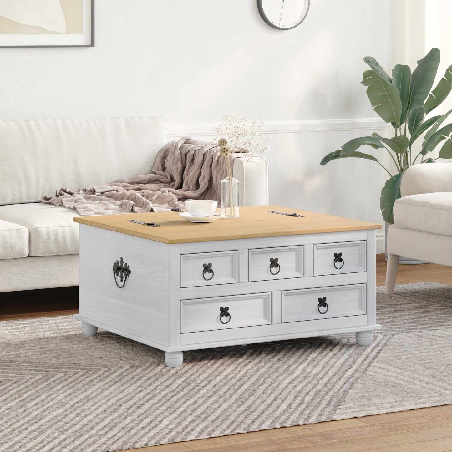 storage box con cassetto Bianco 90 x 78 x 45 cm Pino massello