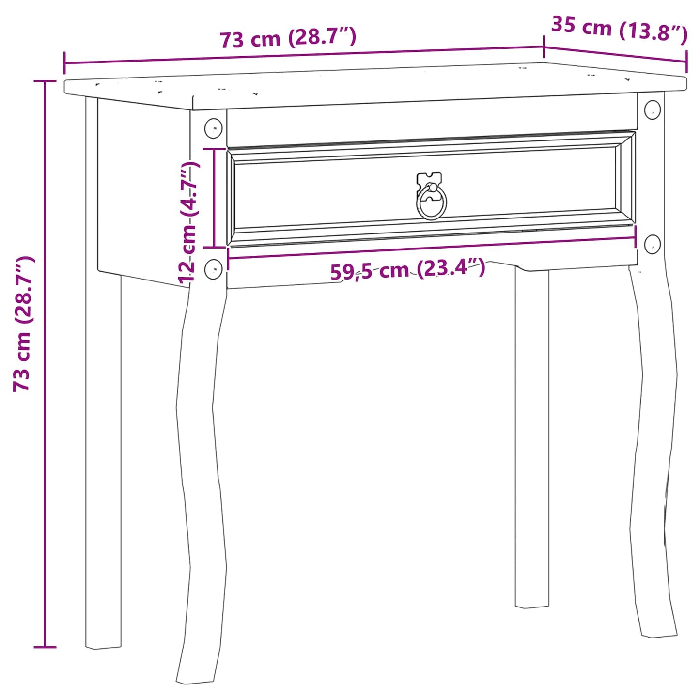 Tavolo Consolle Bianco 73 x 35 x 73 cm Pino massello | homemem39