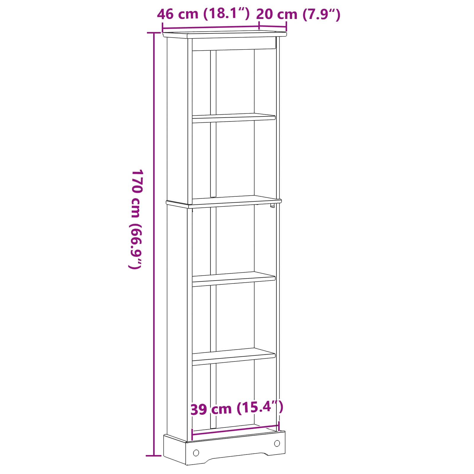 Libreria Bianco 46 x 20 x 170 cm Pino massello | homemem39