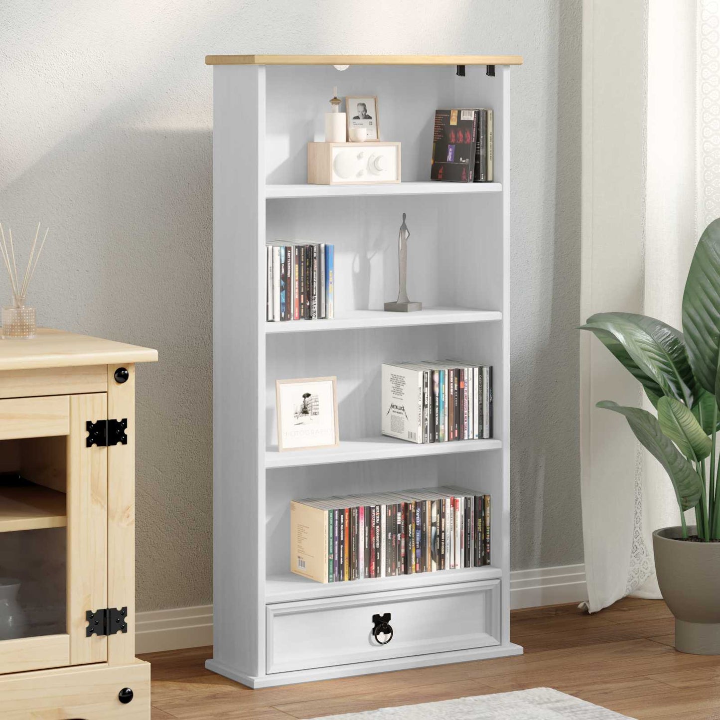 Mobile per CD Bianco 52 x 17.5 x 103 cm Pino massello | homemem39