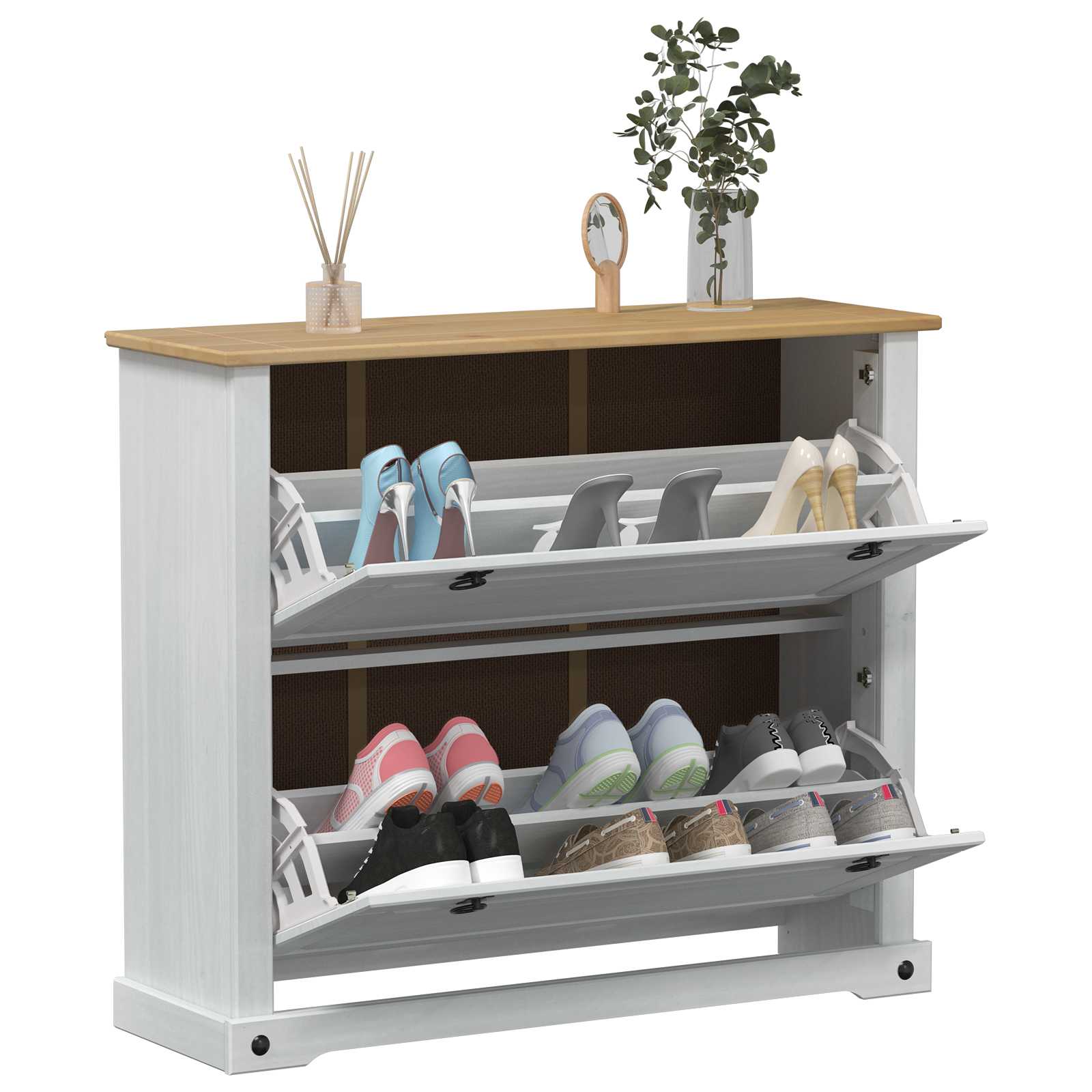 Mobile per scarpe Corona Bianco 99 x 32 x 85 cm Pino massello | homemem39