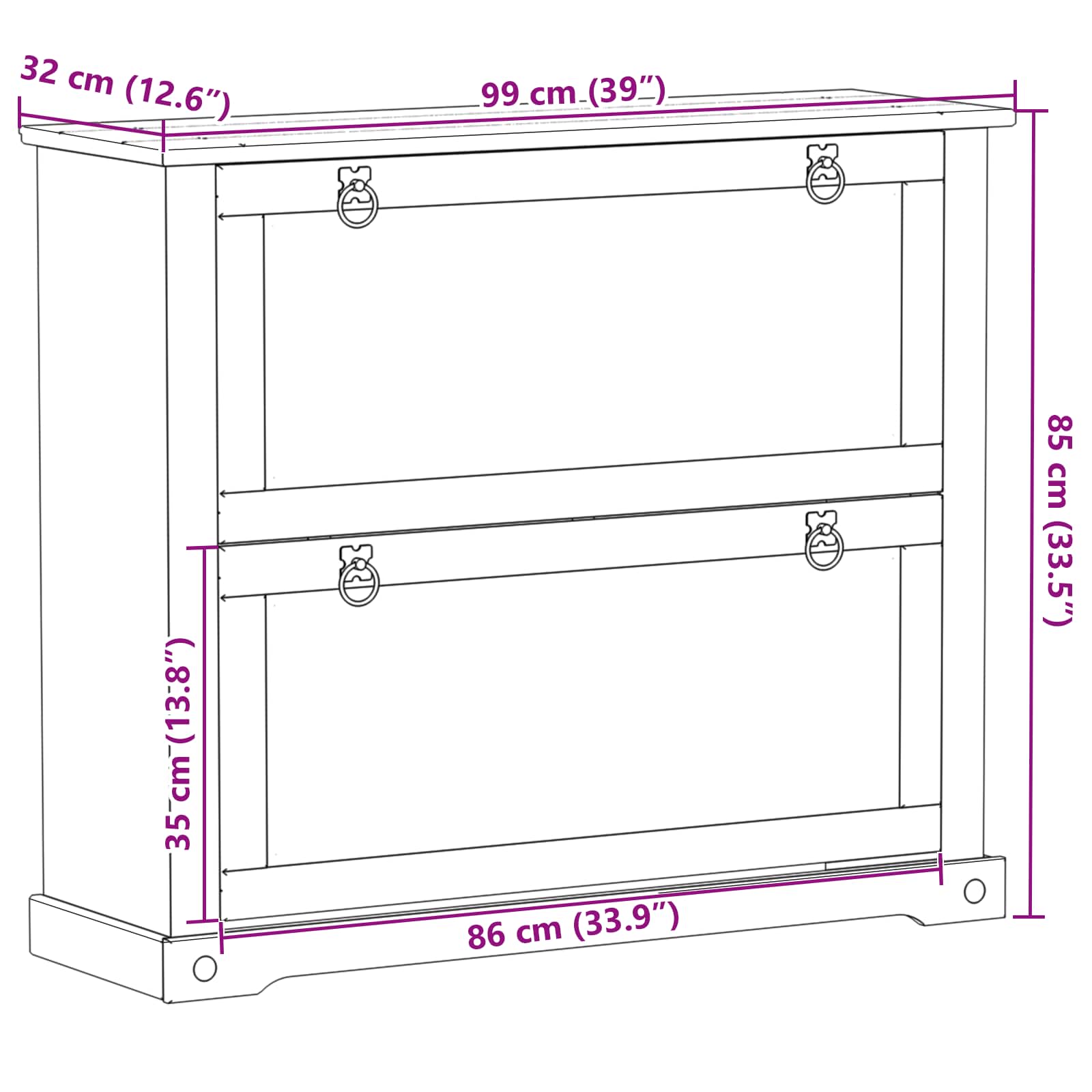 Mobile per scarpe Corona Bianco 99 x 32 x 85 cm Pino massello | homemem39