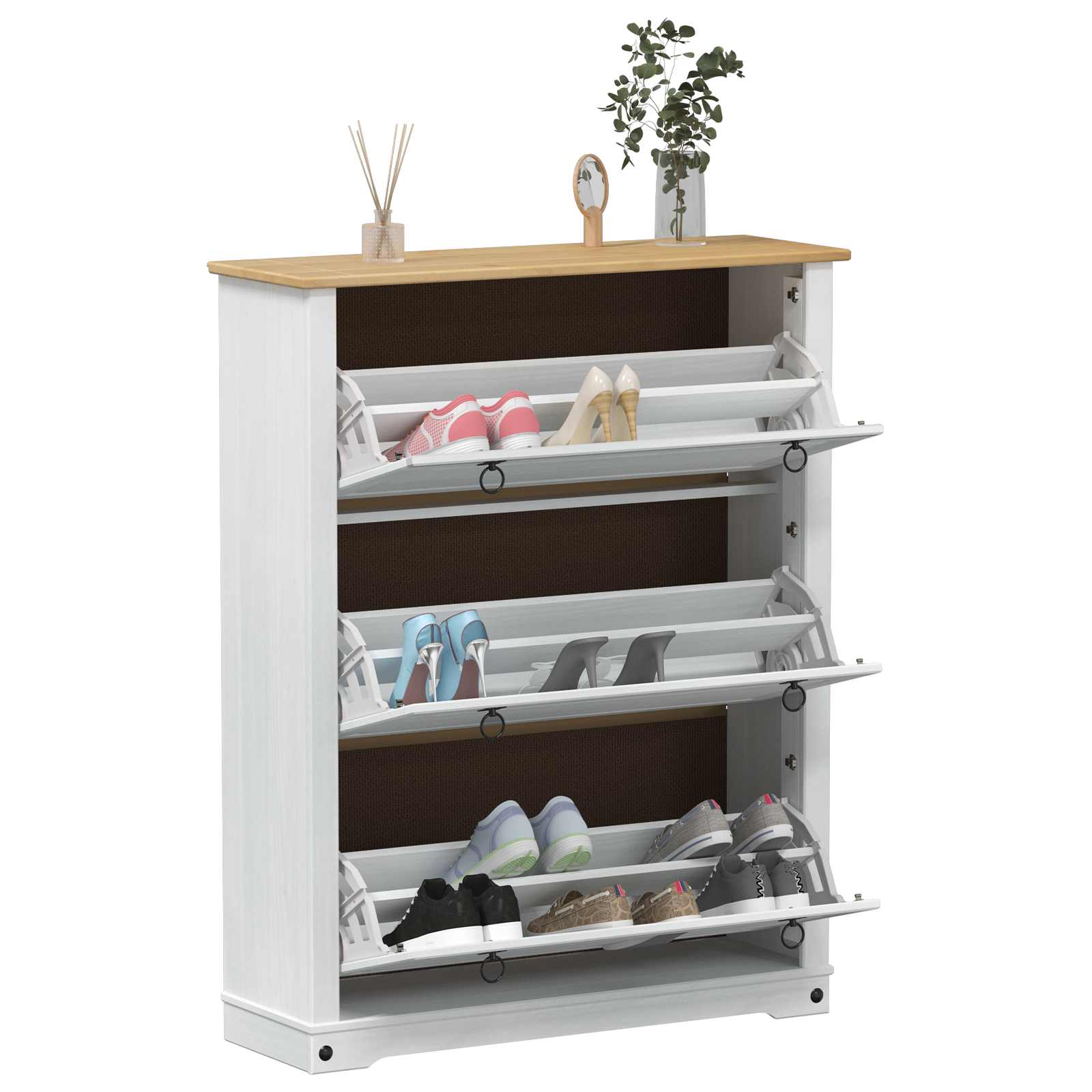 Mobile per scarpe Corona Bianco 99 x 32 x 122 cm Pino massello | homemem39