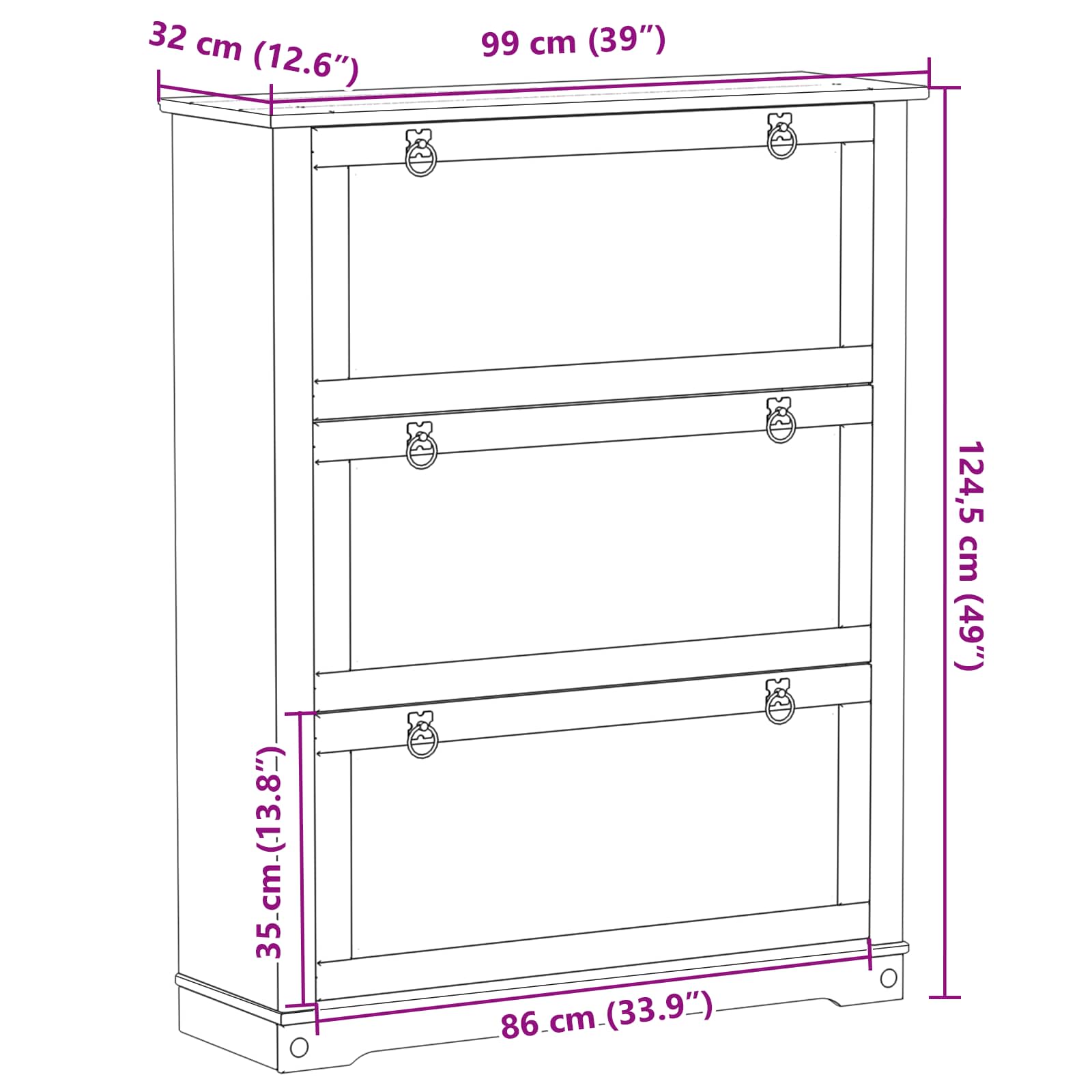 Mobile per scarpe Corona Bianco 99 x 32 x 122 cm Pino massello | homemem39