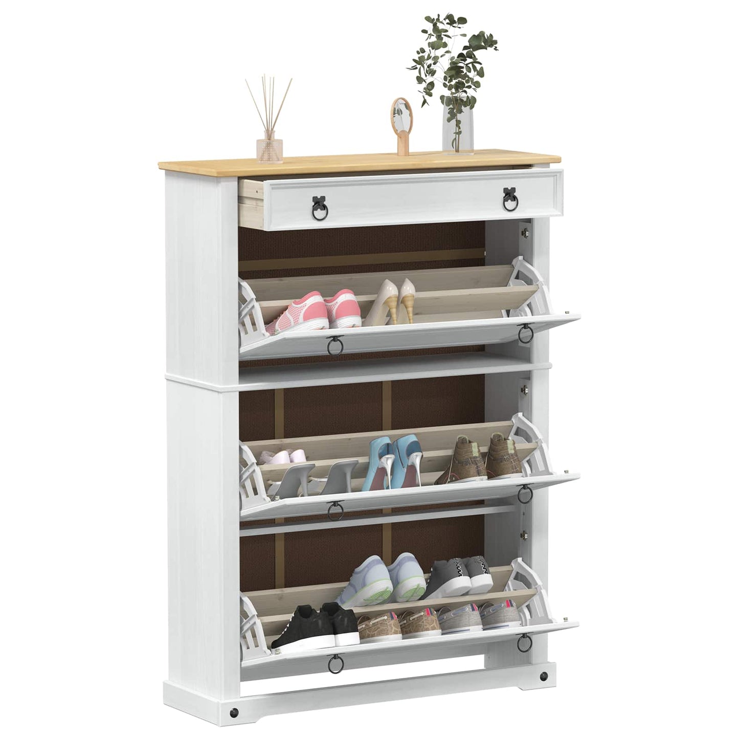 Mobile per scarpe Corona Bianco 99 x 32 x 138 cm Pino massello | homemem39