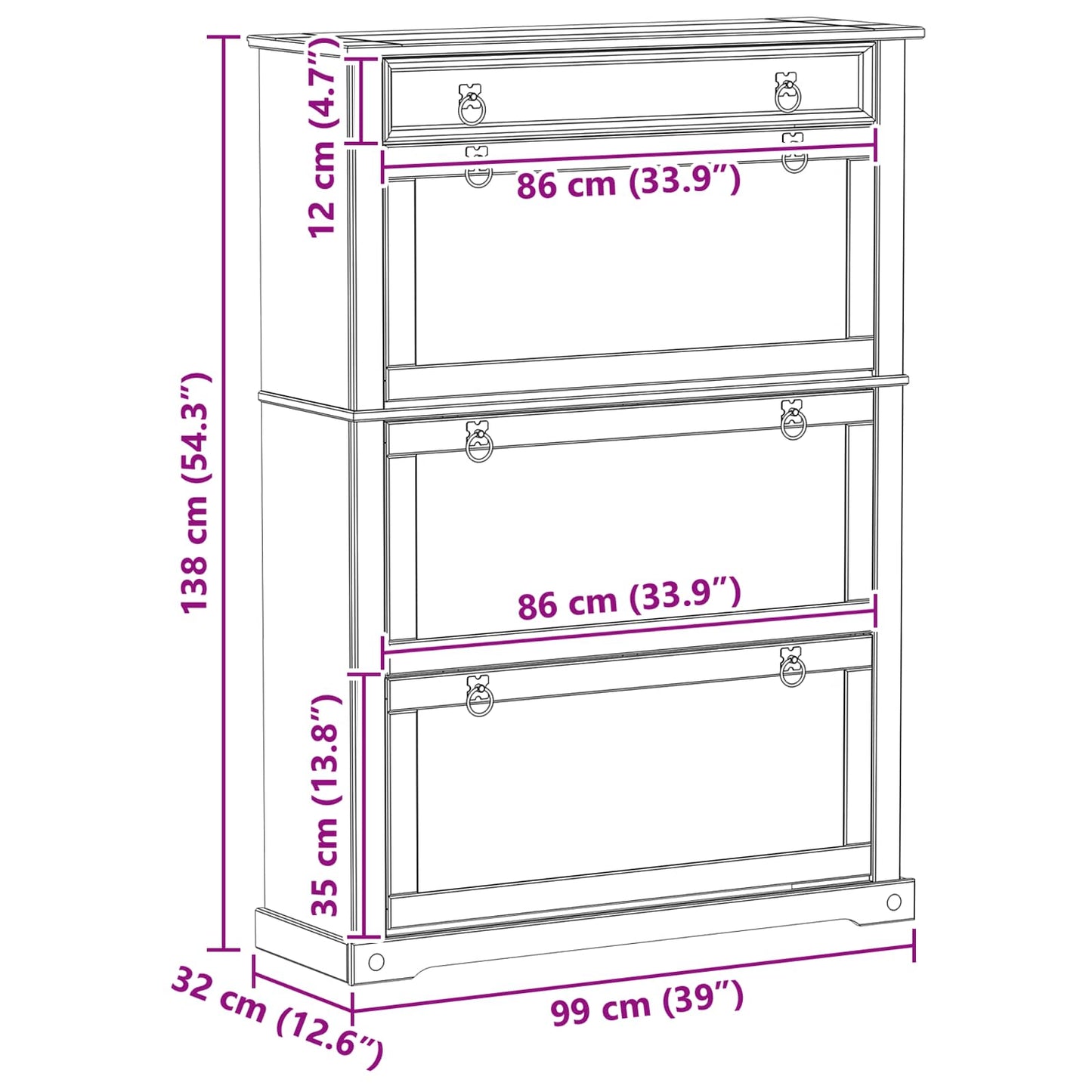 Mobile per scarpe Corona Bianco 99 x 32 x 138 cm Pino massello | homemem39
