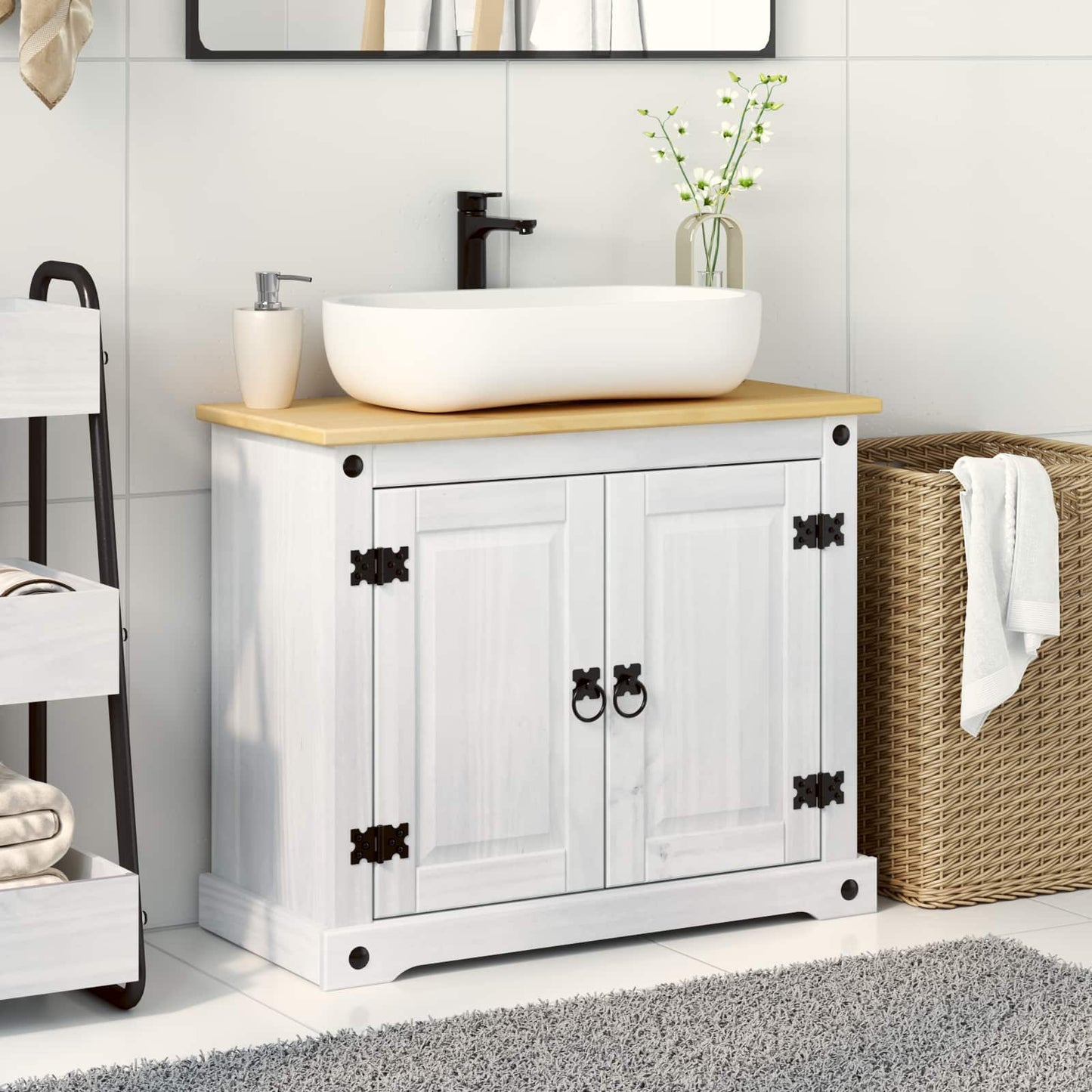 Armadio sottolavello Bianco 73 x 33 x 60 cm Pino massello | homemem39