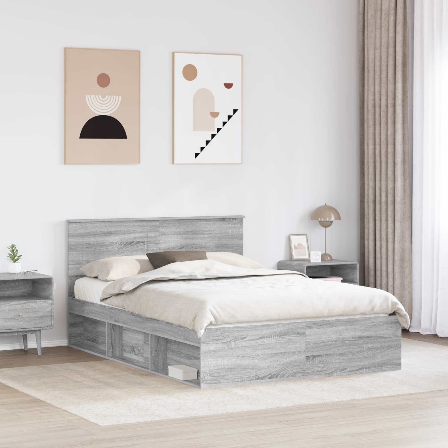 Struttura del letto con testiera Grigio Sonoma 160 x 200 cm | homemem39