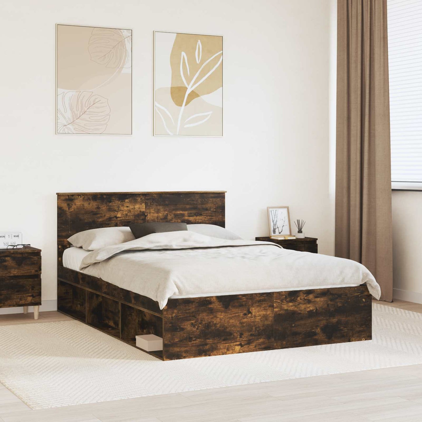 Struttura del letto Rovere fumé 150 x 200 cm Legno multistrato | homemem39