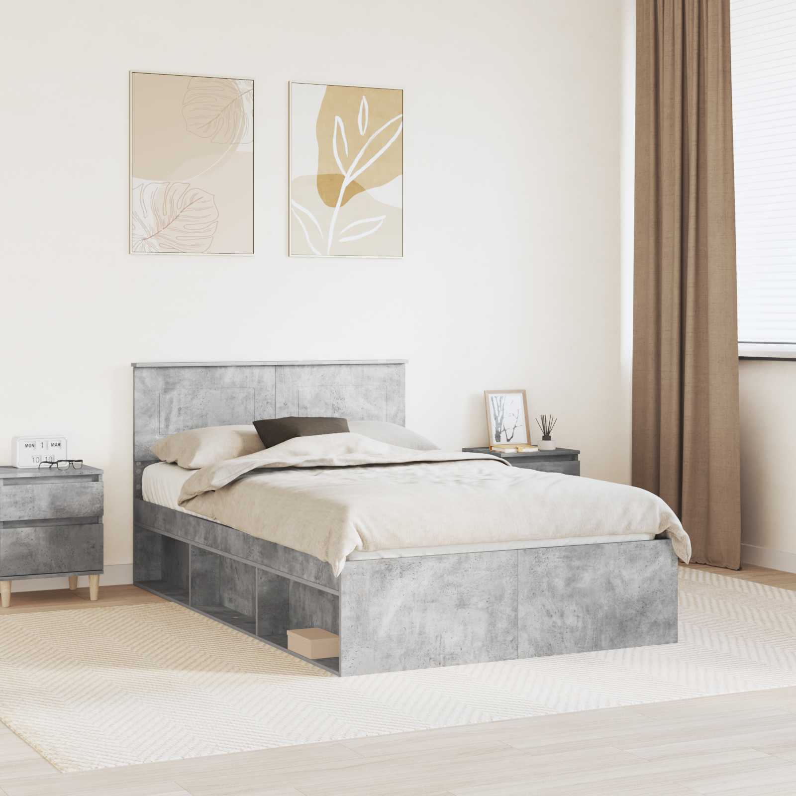 Struttura del letto con testiera Grigio Concretè 135 x 190 cm | homemem39