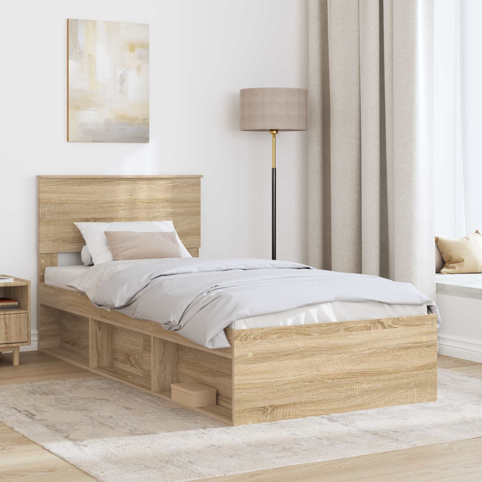 Struttura del letto Rovere Sonoma 75 x 190 cm Legno multistrato | homemem39