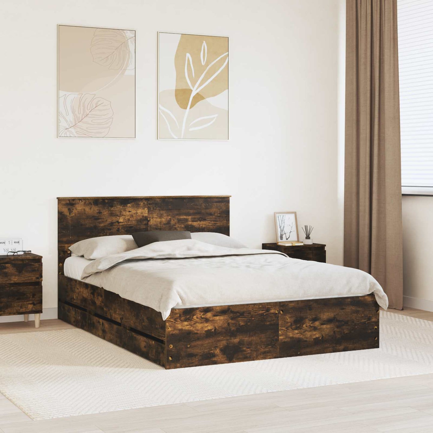 Struttura del letto con cassetto Rovere fumé 160 x 200 cm | homemem39