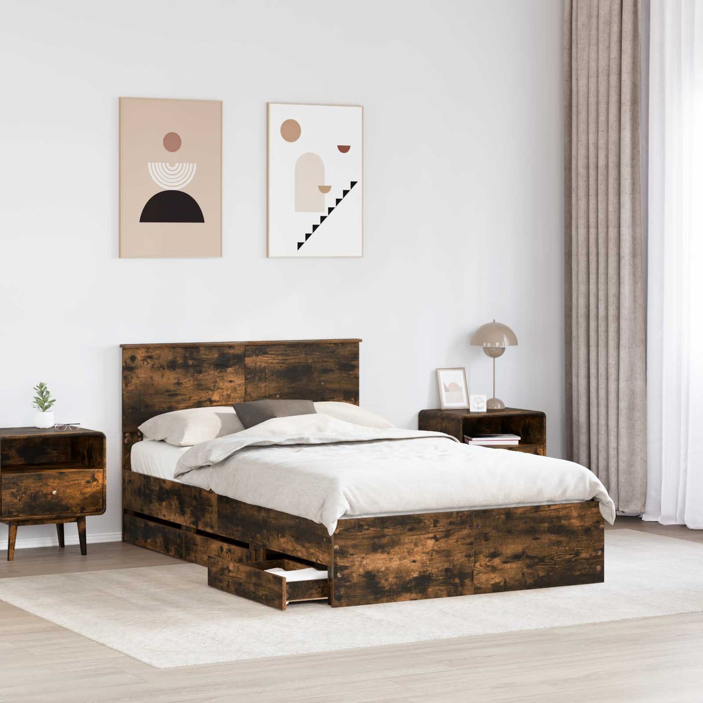Struttura del letto con cassetto Rovere fumé 120 x 190 cm