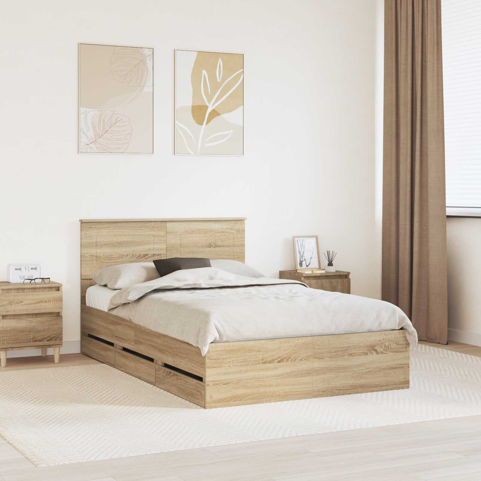 Struttura del letto con cassetto Rovere Sonoma 120 x 200 cm | homemem39