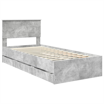 Struttura del letto con cassetto Grigio cemento 75 x 190 cm