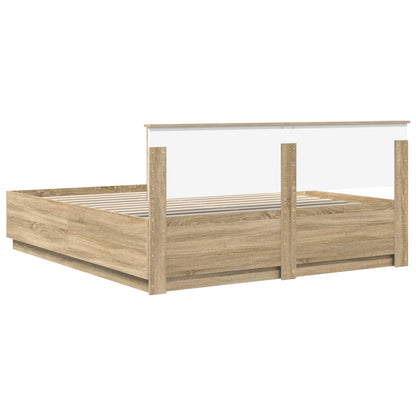 Struttura del letto con strisce LED Rovere Sonoma 200 x 200 cm | homemem39