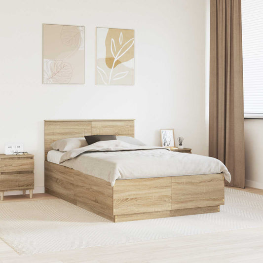 Struttura del letto con testiera Rovere Sonoma 135 x 190 cm