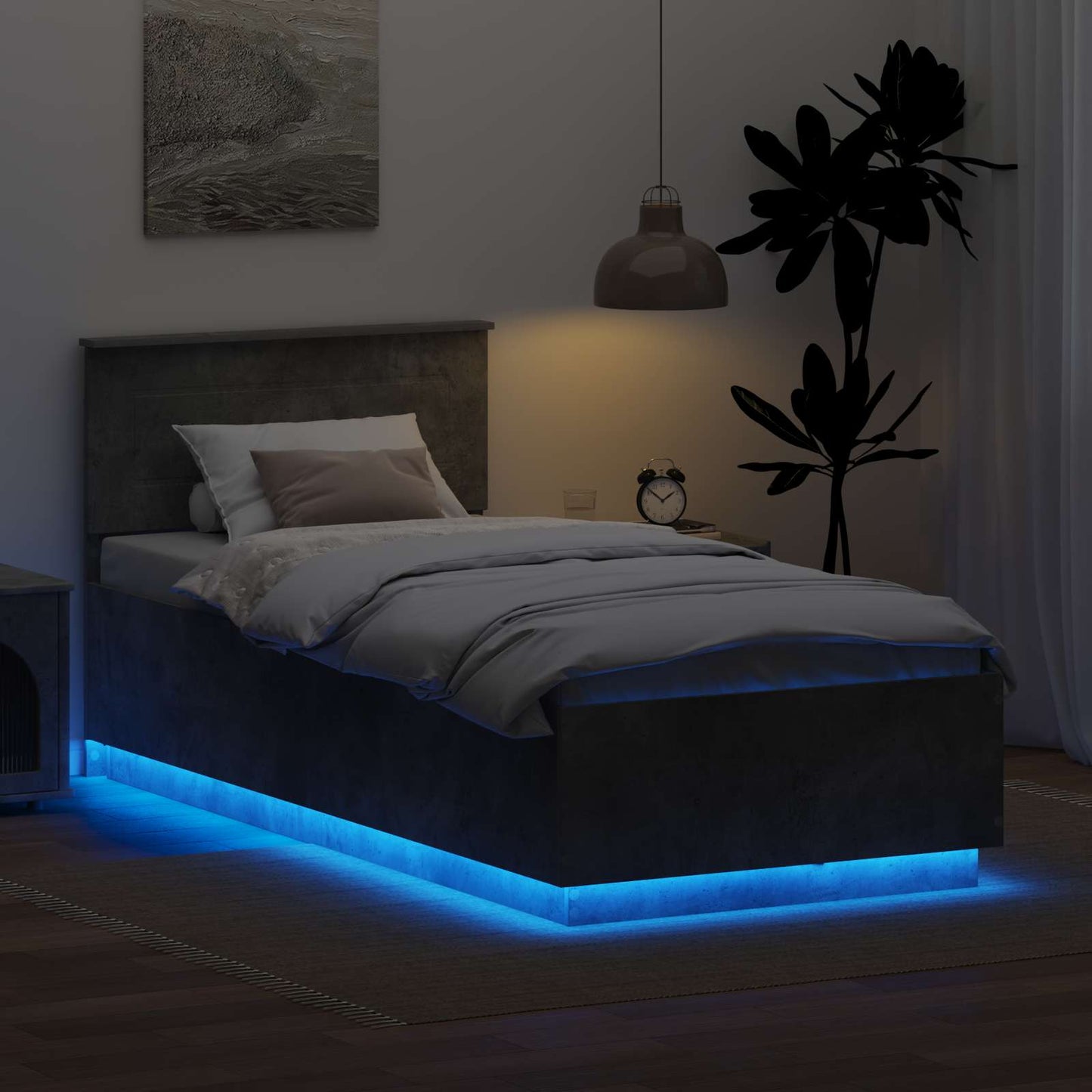 Struttura del letto con testiera Grigio cemento 90 x 190 cm