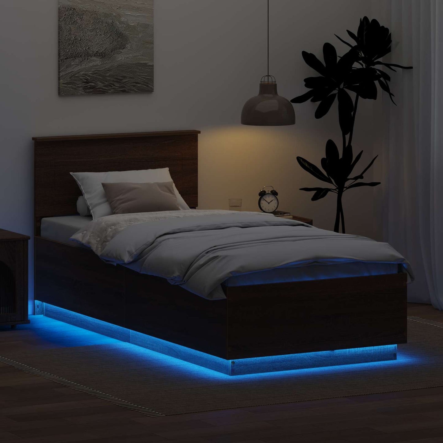 Struttura del letto con testiera Rovere Marrone 90 x 190 cm