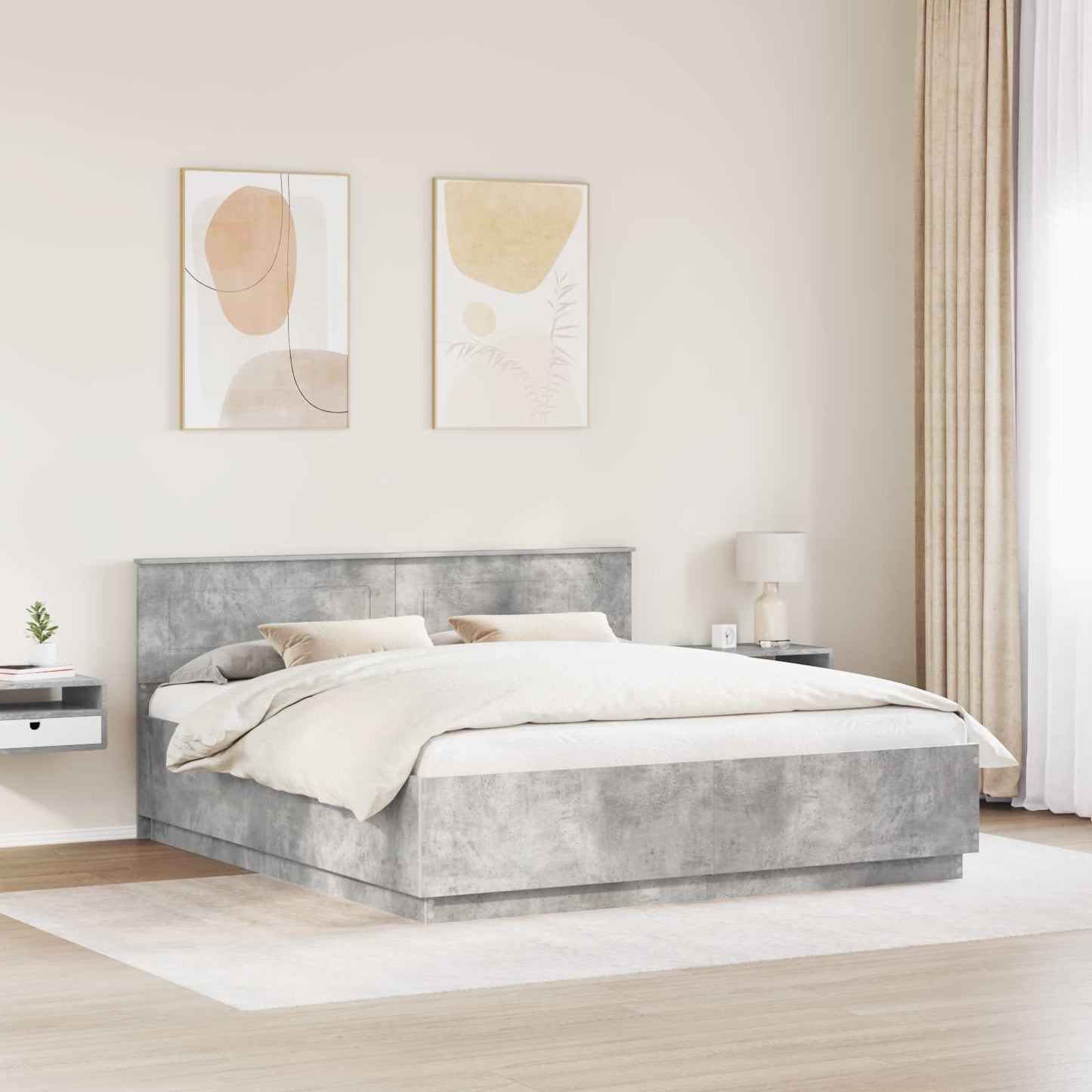 Struttura del letto con testiera Grigio cemento 200 x 200 cm