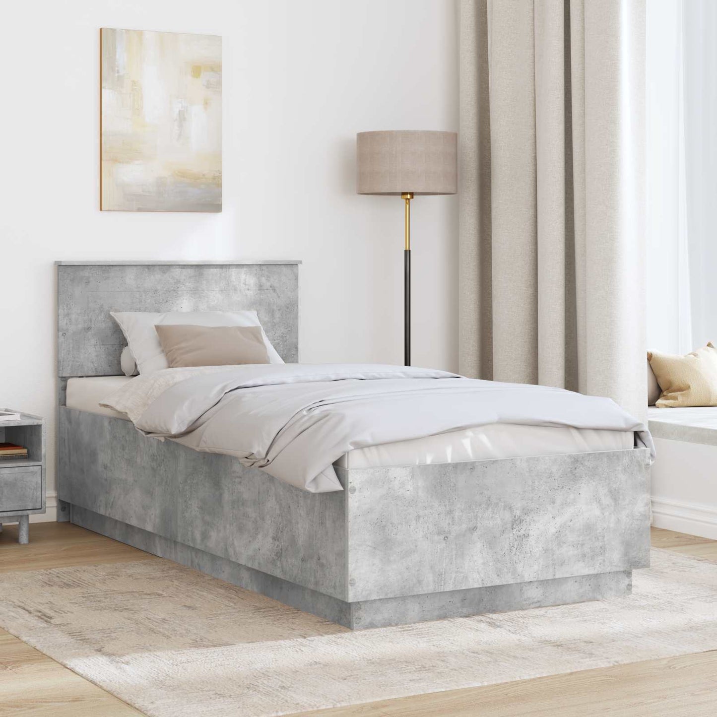 Struttura del letto con testiera Grigio cemento 90 x 200 cm