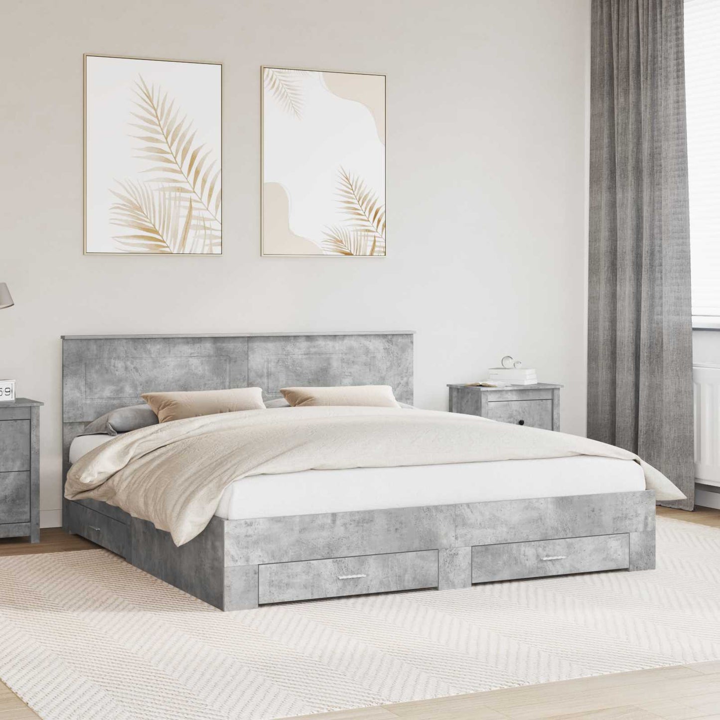 Struttura del letto con testiera Grigio cemento 200 x 200 cm | homemem39
