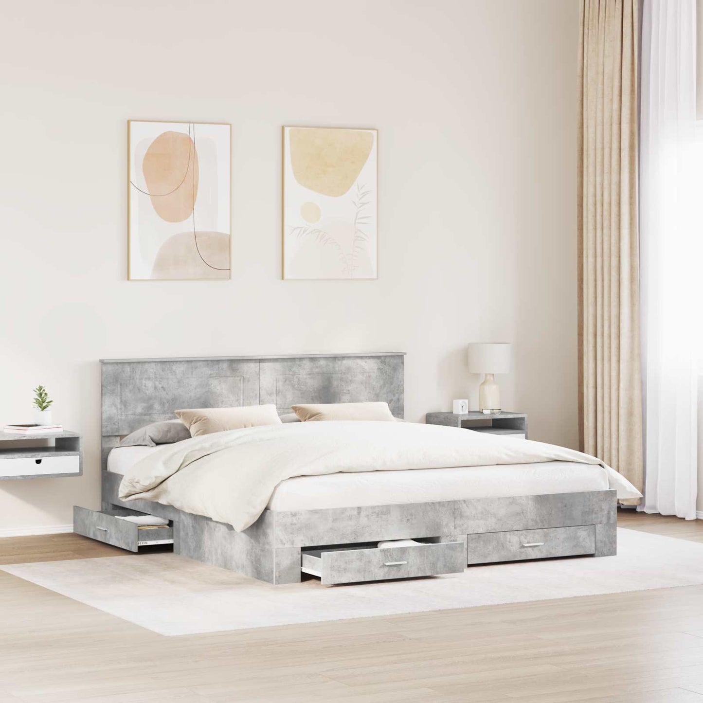 Struttura del letto con testiera Grigio cemento 200 x 200 cm | homemem39