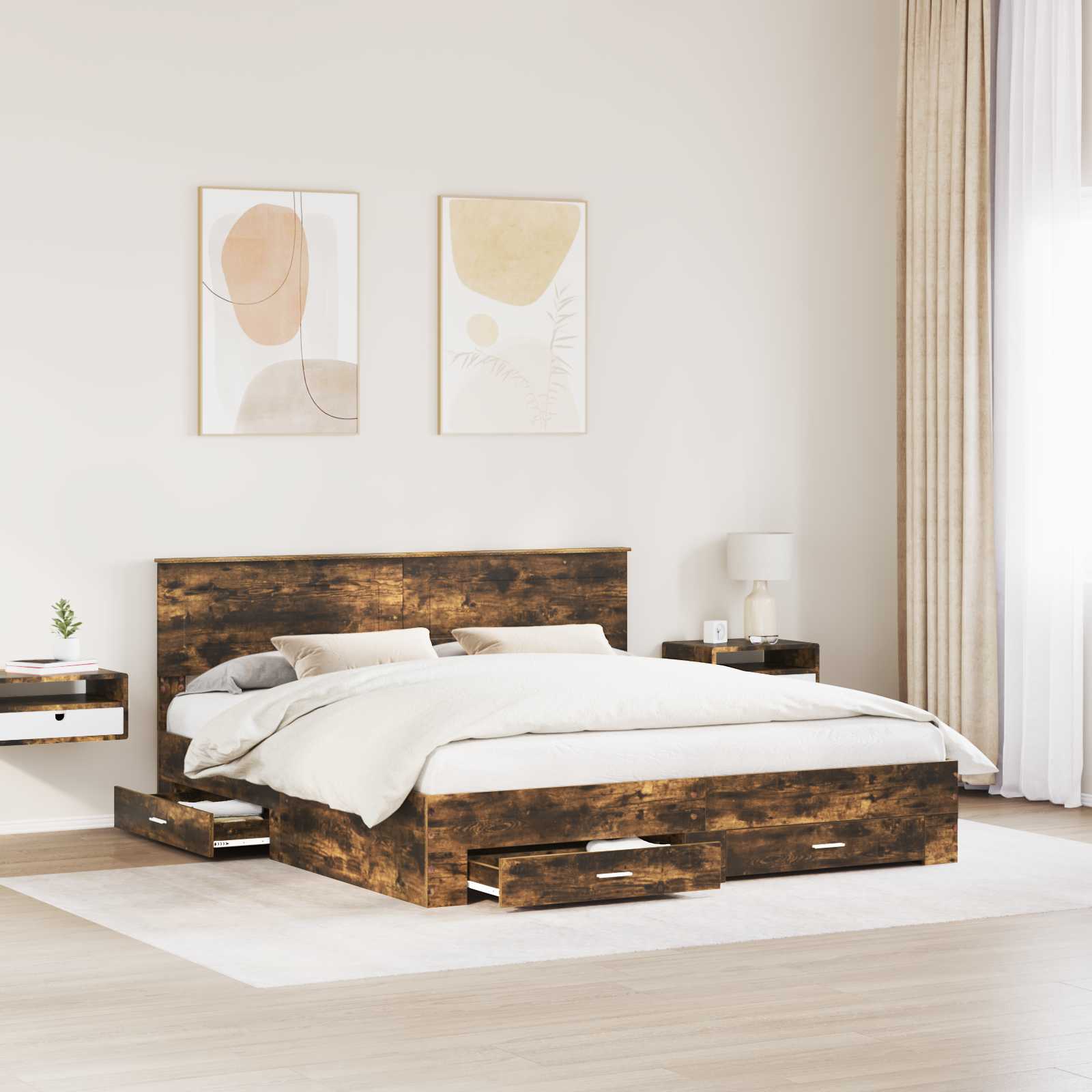 Struttura del letto Rovere fumé 200 x 200 cm Legno multistrato | homemem39