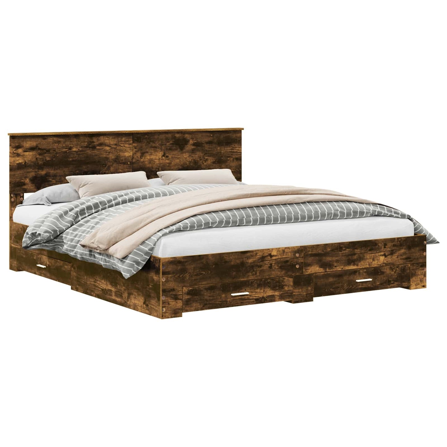 Struttura del letto Rovere fumé 200 x 200 cm Legno multistrato | homemem39