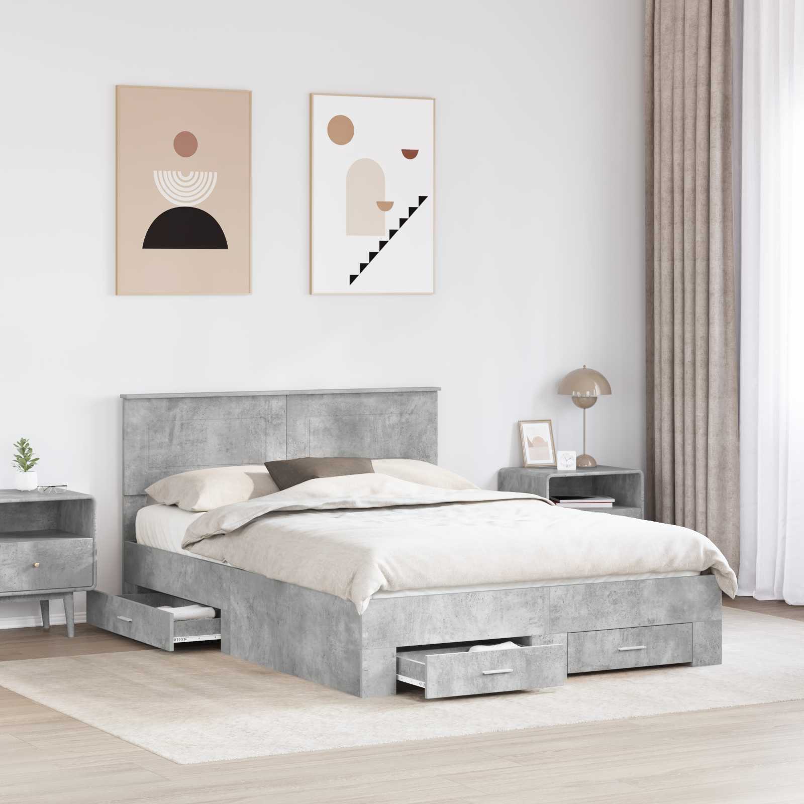 Struttura del letto con testiera Grigio cemento 140 x 200 cm | homemem39