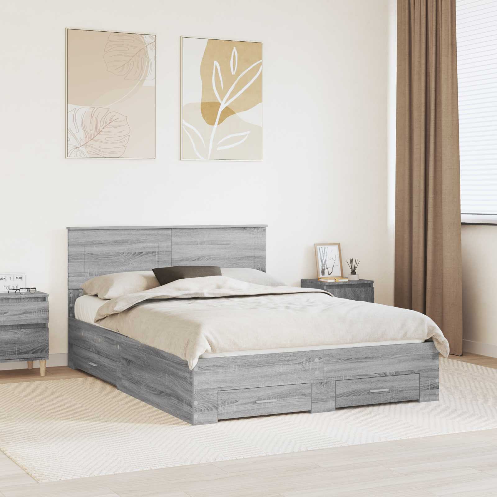 Struttura del letto con testiera Grigio Sonoma 140 x 200 cm | homemem39