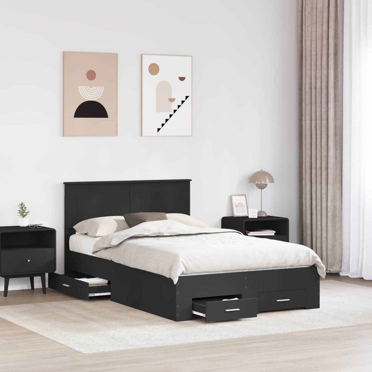 Struttura del letto Nero 135 x 190 cm Legno multistrato | homemem39