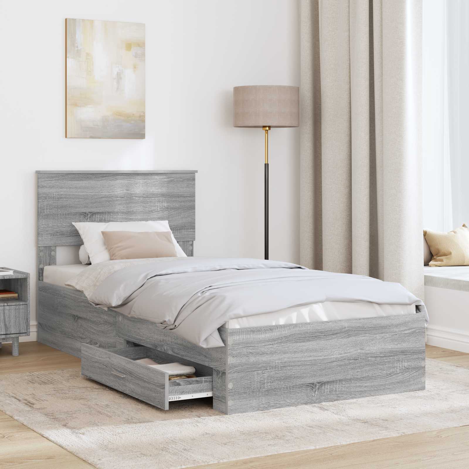 Struttura del letto con testiera Grigio Sonoma 100 x 200 cm | homemem39