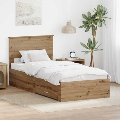 Struttura del letto con cassetto Rovere artigianale 90 x 190 cm | homemem39