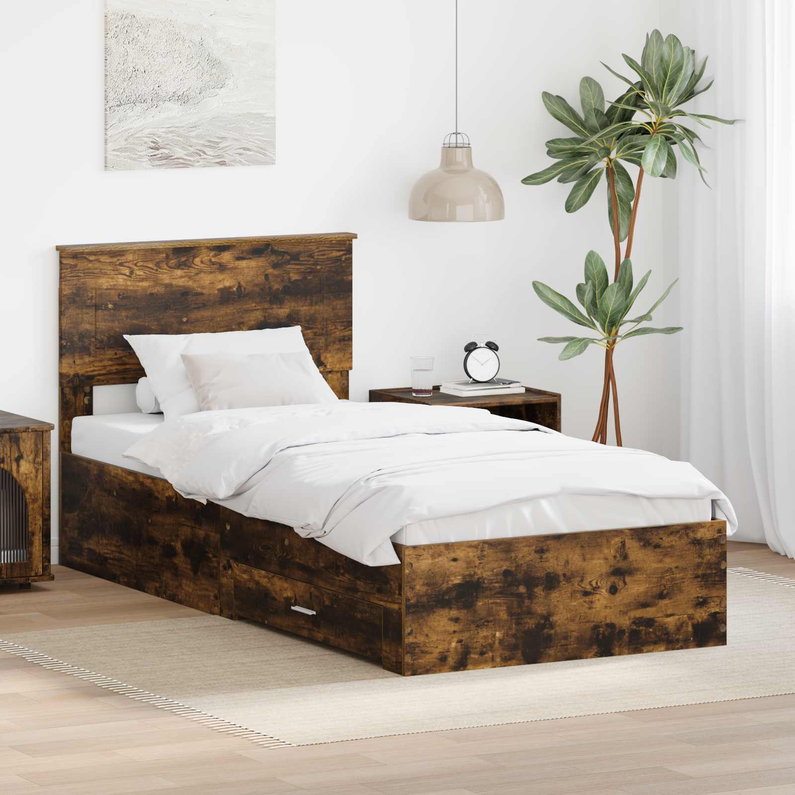 Struttura del letto Rovere fumé 90 x 200 cm Legno multistrato | homemem39