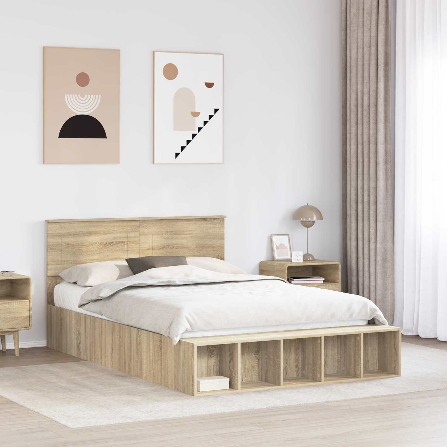 Struttura del letto con lo scaffale Rovere Sonoma 150 x 200 cm