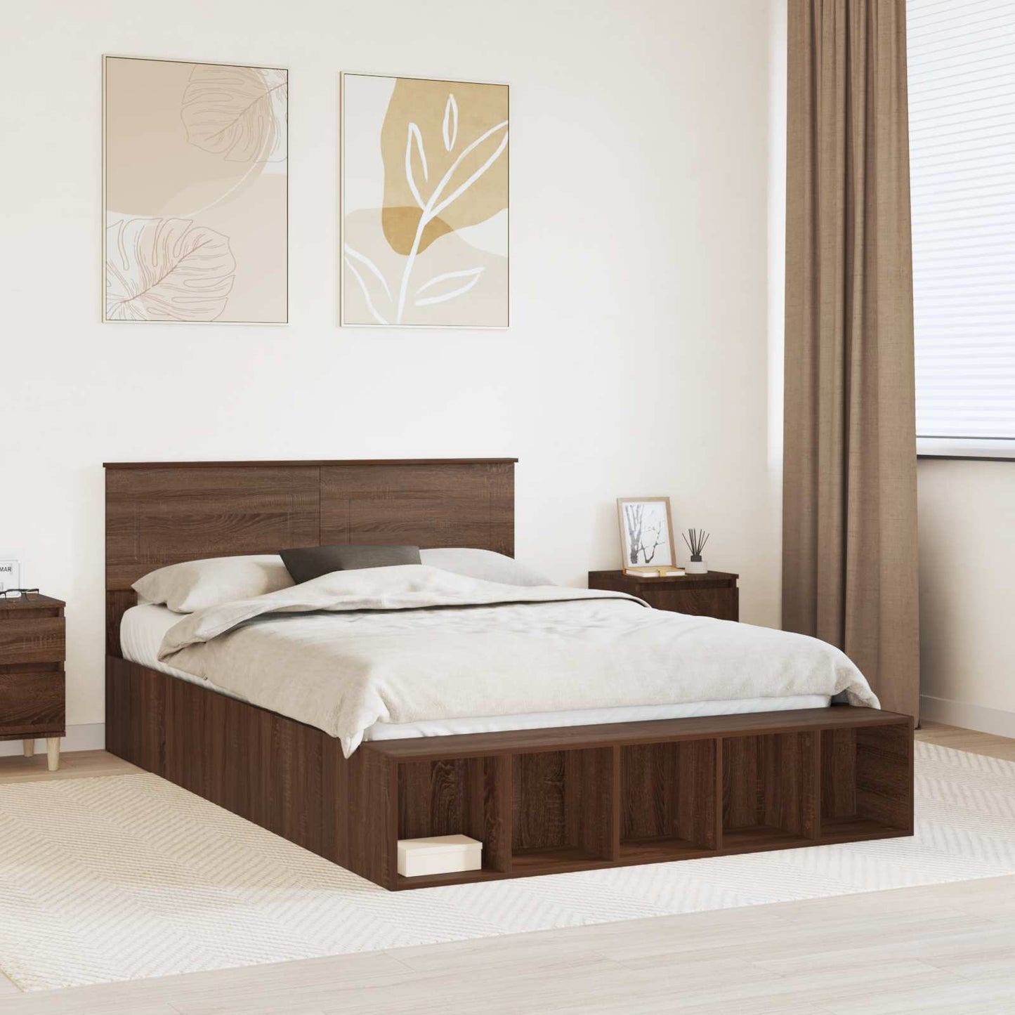Struttura del letto con lo scaffale Rovere Marrone 150 x 200 cm