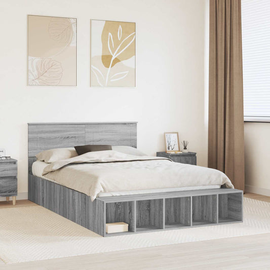 Struttura del letto con lo scaffale Grigio Sonoma 140 x 190 cm | homemem39