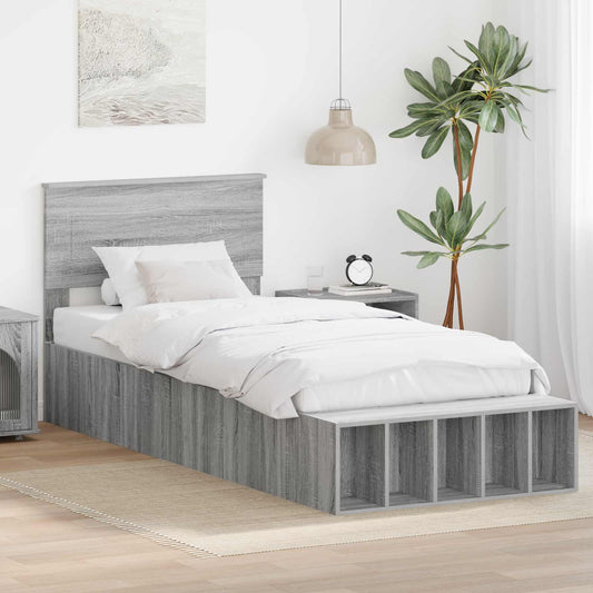 Struttura del letto con lo scaffale Grigio Sonoma 100 x 200 cm