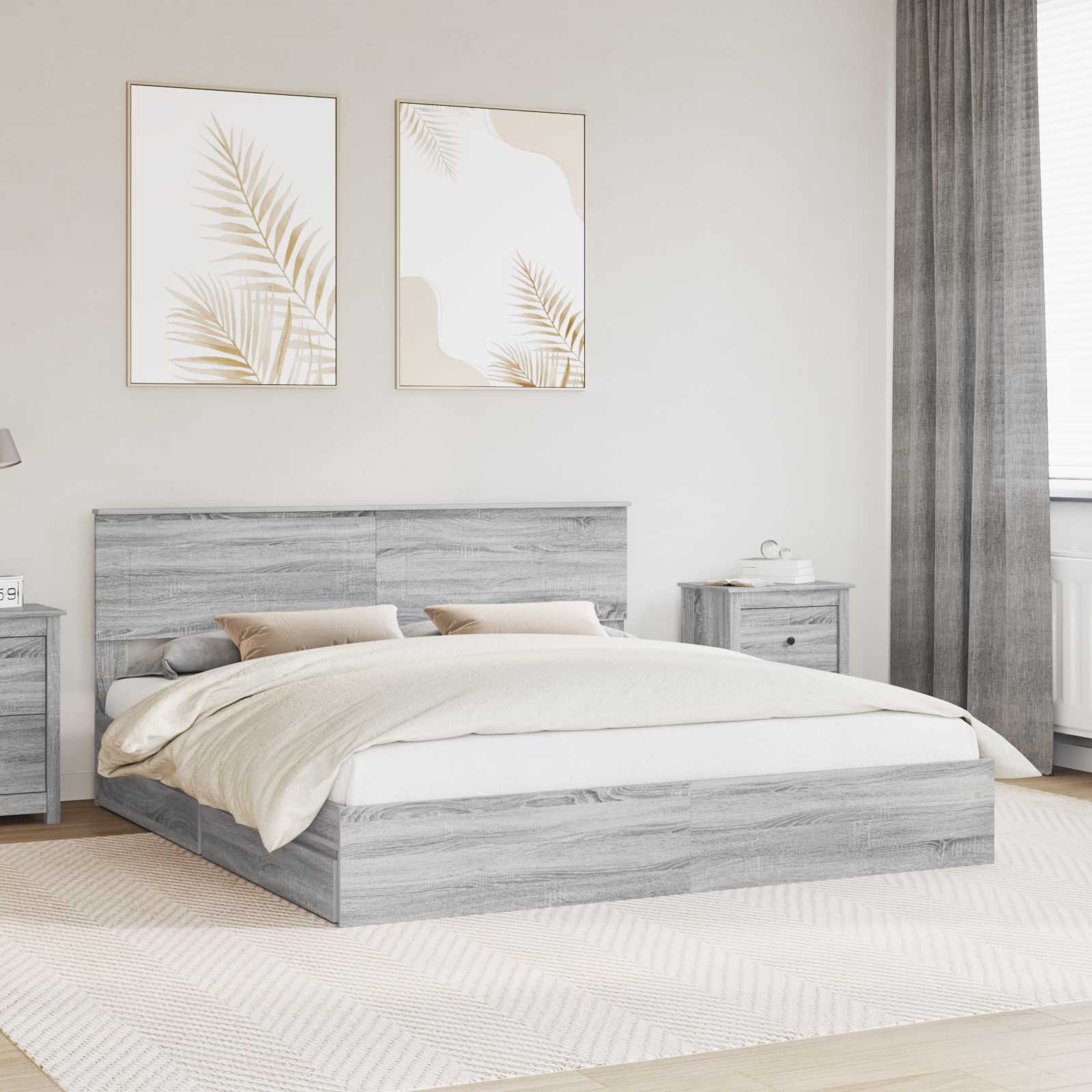Letto con Contenitore con testiera Grigio Sonoma 200 x 200 cm | homemem39