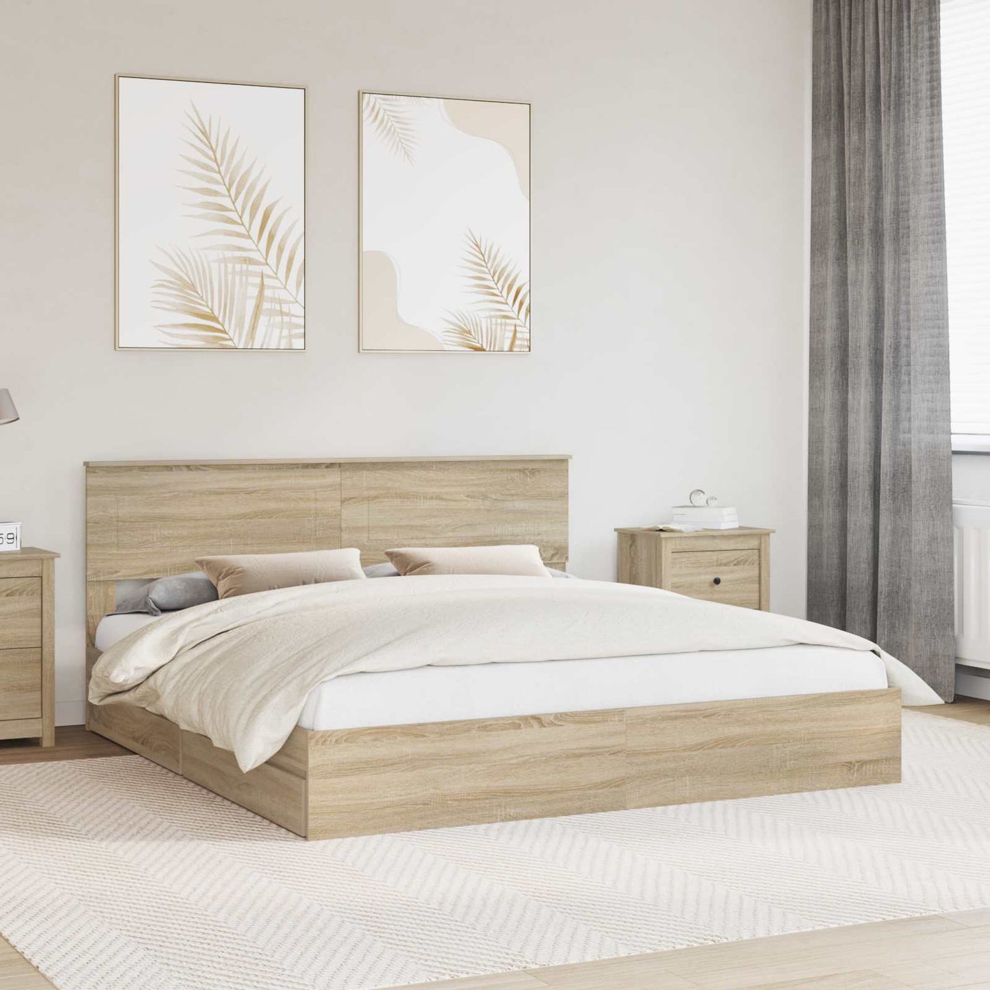 Letto con Contenitore con testiera Rovere Sonoma 180 x 200 cm | homemem39